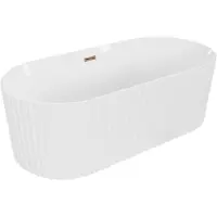 Mexen Paola freistehende, geriffelte Badewanne 170 x 80 cm, weißer Glanz, Überlauf Roségold - 52721708000-60