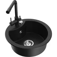 Mexen Diego 1-Becken-Granit-Spüle mit Mischbatterie Duero, Schwarz - 6512-77-671600-70