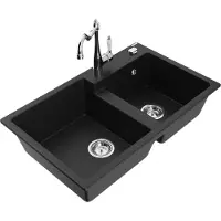 Mexen Tomas 2-Becken-Granitspüle mit Mischbatterie Carla, Schwarz - 6516-77-670700-00