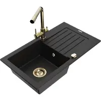 Mexen Pablo 1 Becken-Granitspüle mit Abtropffläche und Mischbatterie Duero, Schwarz - 6510-77-671600-50
