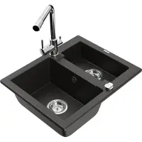 Mexen Carlos 1,5-Becken-Granitspüle mit Mischbatterie Duero, Schwarz/Gold metallisch - 6518-75-671600-00