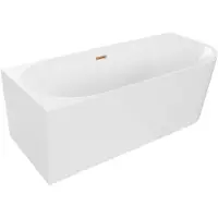 Mexen Mia freistehende Eckbadewanne links 140 x 75 cm, weiß, Überlauf gebürstetes Kupfer - 52691407500L-65
