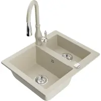Mexen Carlos 1,5-Becken-Granitspüle mit Mischbatterie Savita, Beige - 6518-69-672601-69