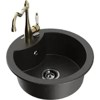 Mexen Diego 1-Becken-Granit-Spüle mit Mischbatterie Carla, Schwarz/Gold metallisch - 6512-75-670700-50-B
