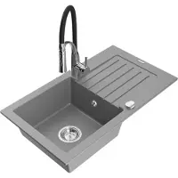 Mexen Pablo 1 Becken-Granitspüle mit Abtropffläche und Mischbatterie Aster, Grau - 6510-71-73450-07