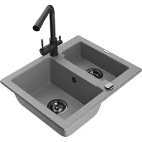 Mexen Carlos 1,5-Becken-Granitspüle mit Mischbatterie Duero, Grau - 6518-71-671600-70-B