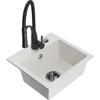 Mexen Milo 1-Becken-Granit-Spüle mit Mischbatterie Aster, Weiß - 6505-20-73450-70-B