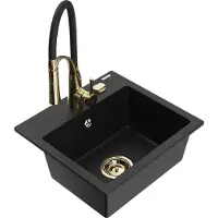 Mexen Milo 1-Becken-Granit-Spüle mit Mischbatterie Aster, Schwarz - 6505-77-73450-57-G