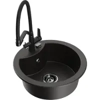 Mexen Diego 1-Becken-Granitspüle mit Mischbatterie Duo, Schwarz/Gold metallisch - 6512-75-671701-70-B