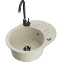Mexen Kevin 1 Becken-Granitspüle mit Abtropffläche und Mischbatterie Telma, Beige - 6517-69-670200-70