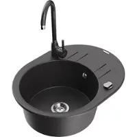 Mexen Kevin 1 Becken-Granitspüle mit Abtropffläche und Mischbatterie Telma, gesprenkelt - 6517-76-670200-76