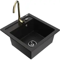 Mexen Vito 1-Becken-Granit-Spüle mit Mischbatterie Telma, Schwarz - 6503-77-670200-50-B