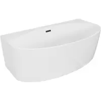 Mexen Bruna freistehende wandnahe Badewanne 150 x 82 cm, weiß glänzend, schwarzer Überlauf - 52731508200-70