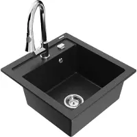 Mexen Vito 1-Becken-Granit-Spüle mit Mischbatterie Elia, Schwarz/Silbermetallic - 6503-73-670101-00
