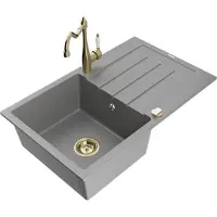Mexen Bruno 1 Becken-Granitspüle mit Abtropffläche und Mischbatterie Carla, Grau - 6513-71-670700-50