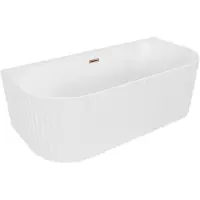 Mexen Sella freistehende wandnahe Riffelbadewanne 170 x 80 cm, weiß matt, Überlauf Roségold - 52711708001-60