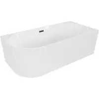 Mexen Gia freistehende, gerillte Eckbadewanne rechts 150 x 75 cm, weiß glänzend, Überlauf schwarz - 52701507500P-70