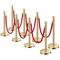 OEM 8-teilige Edelstahl-Stangen, mit 6 roten Samt-Seilen, für Veranstaltungen und Feste, Gold