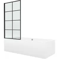 Mexen Cube rechteckige Badewanne 180 x 80 cm mit Verkleidung und 1-flügeliger Duschabtrennung 70 cm, schwarzes Fix-Muster - 550?