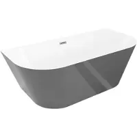 Mexen Oval Slim freistehende wandnahe Wanne 170 x 80 cm, weiß/grau, Überlauf gun metal - 52661708062-95