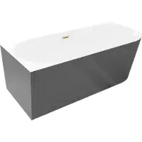 Mexen Silo freistehende Eckbadewanne links geriffelt 150 x 75 cm, weiß/grau, Überlauf gold gebürstet - 52891507562L-55