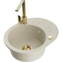 Mexen Kevin 1 Becken-Granitspüle mit Abtropffläche und Mischbatterie Rita, Beige - 6517-69-670300-50