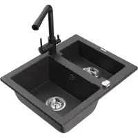 Mexen Carlos 1,5-Becken-Granitspüle mit Mischbatterie Duero, Schwarz gesprenkelt - 6518-76-671600-70