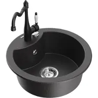 Mexen Diego 1-Becken-Granit-Spüle mit Mischbatterie Carla, Schwarz gesprenkelt - 6512-76-670700-70