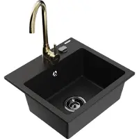 Mexen Milo 1-Becken-Granit-Spüle mit Mischbatterie Telma, Schwarz - 6505-77-670200-50-B
