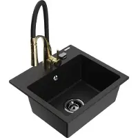 Mexen Milo 1-Becken-Granit-Spüle mit Mischbatterie Aster, Schwarz - 6505-77-73450-57-B