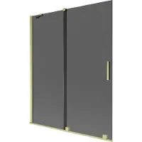 Mexen Velar Badewannenabtrennung 2-flügelig, verschiebbar 140 x 150 cm, Graphit, gebürstetes Gold - 896-140-000-41-55
