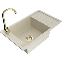 Mexen Elias 1 Becken-Granitspüle mit Abtropffläche und Mischbatterie Telma, Beige - 6511-69-670200-50
