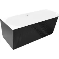 Mexen Silo freistehende Eckbadewanne links geriffelt 150 x 75 cm, weiß/schwarz, Überlauf weiß- 52891507575L-20