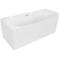 Mexen Gia freistehende, geriffelte Eckwanne links 150 x 75 cm, weiß glänzend, Überlauf gebürstetes Nickel - 52701507500L-97