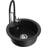 Mexen Diego 1-Becken-Granit-Spüle mit Mischbatterie Aster, Schwarz - 6512-77-73450-07