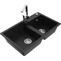 Mexen Tomas 2-Becken-Granitspüle mit Mischbatterie Rita, Schwarz - 6516-77-670300-00