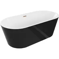 Mexen Luna freistehende Badewanne 140 x 75 cm, weiß/schwarz, Überlauf roségold - 52031407575-60