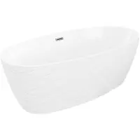 Mexen Olea freistehende gerillte Badewanne 170 x 80 cm, weiß, Überlauf gun metal - 52821708000-95