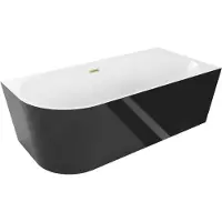 Mexen Mia freistehende rechte Eckbadewanne 140 x 75 cm, weiß/schwarz, Überlauf gebürstetes Gold - 52691407575P-55