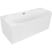 Mexen Gia freistehende Eckwanne geriffelt links 150 x 75 cm, weißer Glanz, Überlauf Roségold - 52701507500L-60