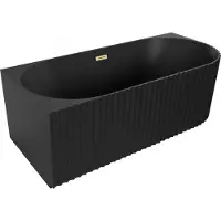 Mexen Gia freistehende Eckwanne geriffelt links 150 x 75 cm, schwarz matt, Überlauf gold gebürstet - 52701507571L-55