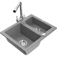 Mexen Carlos 1,5-Becken-Granitspüle mit Mischbatterie Duero, Grau - 6518-71-671600-00