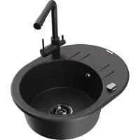 Mexen Kevin 1 Becken-Granitspüle mit Abtropffläche und Mischbatterie Duero, Schwarz/Gold metallisch - 6517-75-671600-70-B