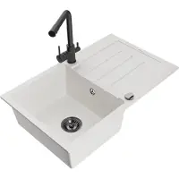 Mexen Bruno 1 Becken-Granitspüle mit Abtropffläche und Mischbatterie Duero, Weiß - 6513-20-671600-70