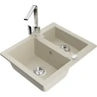 Mexen Carlos 1,5-Becken-Granitspüle mit Mischbatterie Rita, Beige - 6518-69-670300-00