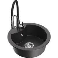 Mexen Diego 1-Becken-Granit-Spüle mit Mischbatterie Aster, Schwarz gesprenkelt - 6512-76-73450-07