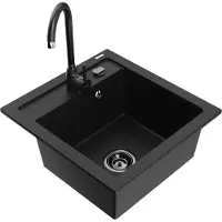 Mexen Vito 1-Becken-Granit-Spüle mit Mischbatterie Telma, Schwarz - 6503-77-670200-70-B
