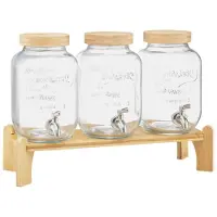 OEM Glas-Sapdispenser-Set - 3er-Pack - 3 x 3,8 L - Glas - Druckfeste Kranen - Hölzerne Standard - Ideal für Feste und Restaurants - für Limonade und Eisgetränke