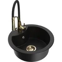 Mexen Diego 1-Becken-Granit-Spüle mit Mischbatterie Aster, Schwarz - 6512-77-73450-57-G