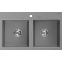 Mexen Hektor Granitspüle 2-Kammer 800 x 480 mm, grau, Chrom-Siphon - 6521802000-71